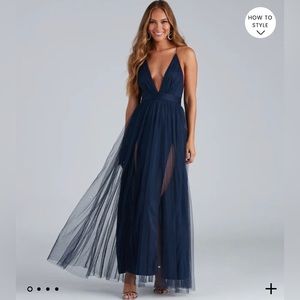 Blue formal wedding guest maxi dress